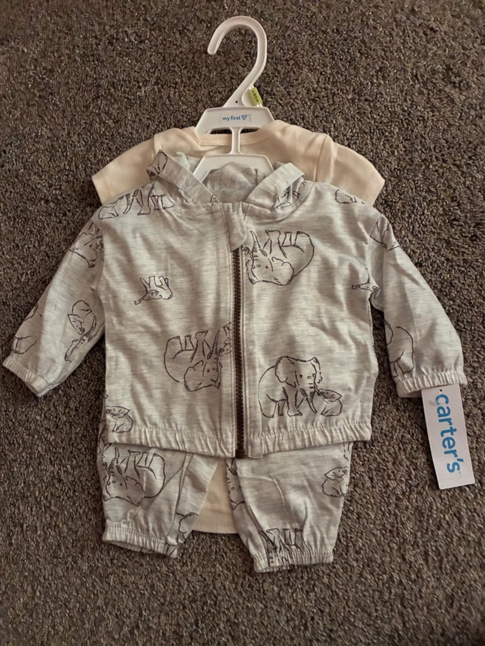 Carter's Light Gray Elephant Zip Hoodie & Pants Set
